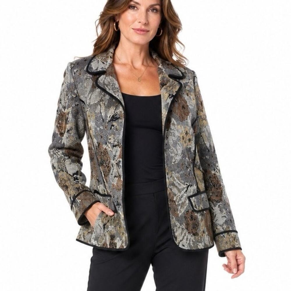 Vintage Stizzoli Size 46 US 12 Floral Knit Blazer Jacket  Made in Italy Metallic